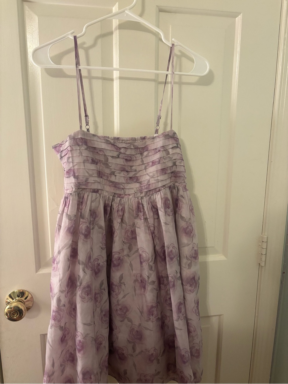 Francesca's Collections Lavender Rose Print Spaghetti-Strap Dress
